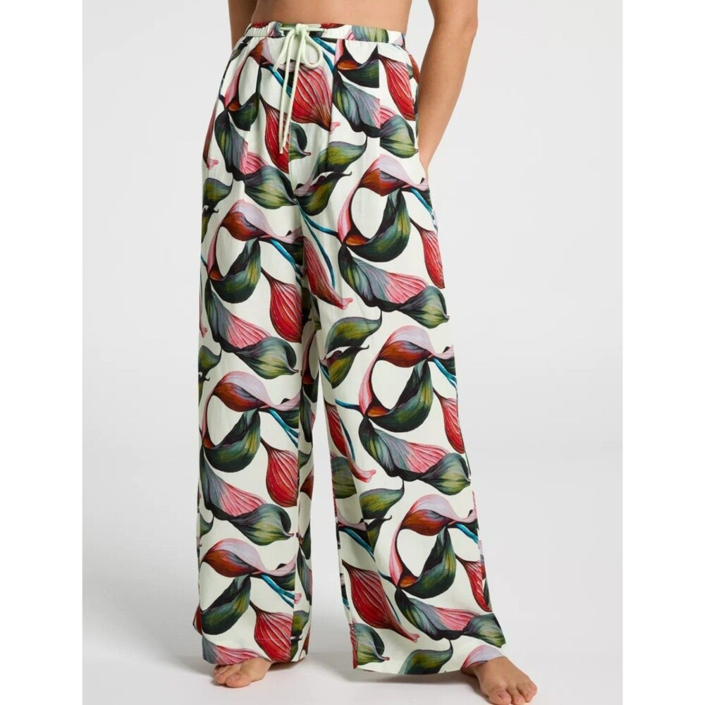 Calia Tropical Wide Leg Pull On Pants Pockets Drawstring M